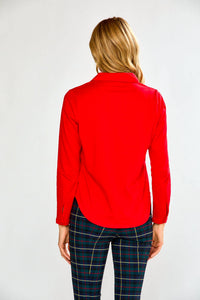 InCashmere Long Sleeve Cotton Knit Shirt in red - women's shirt - detail view