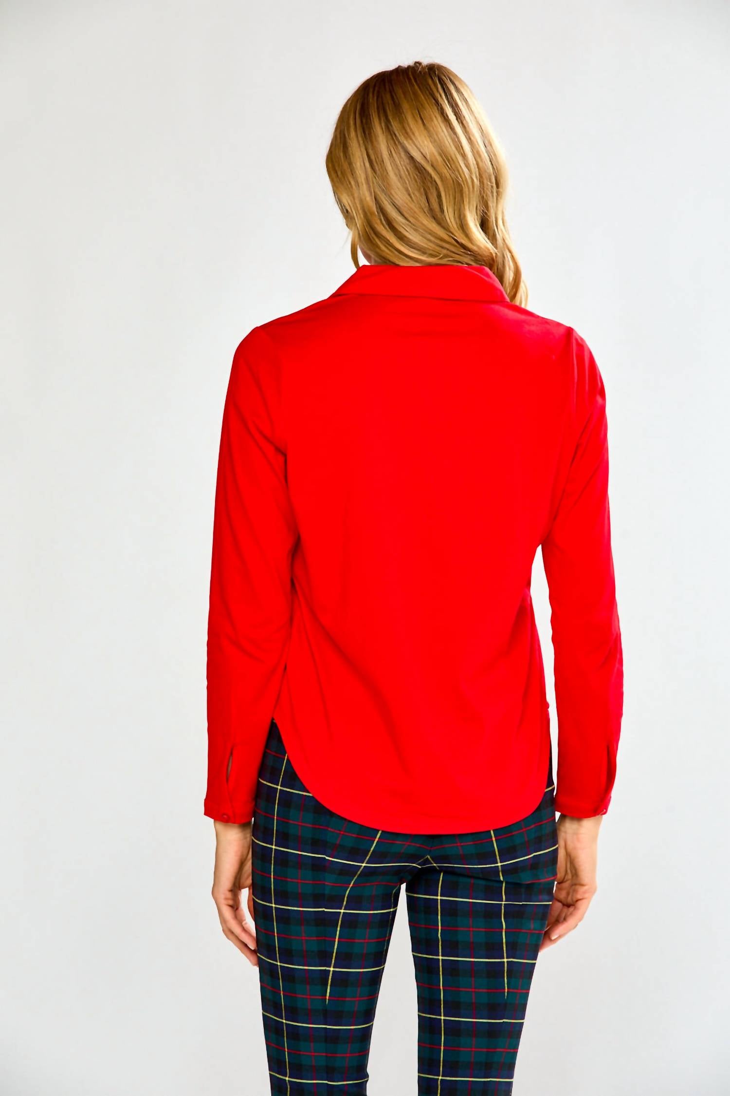 InCashmere Long Sleeve Cotton Knit Shirt in red - women's shirt - detail view