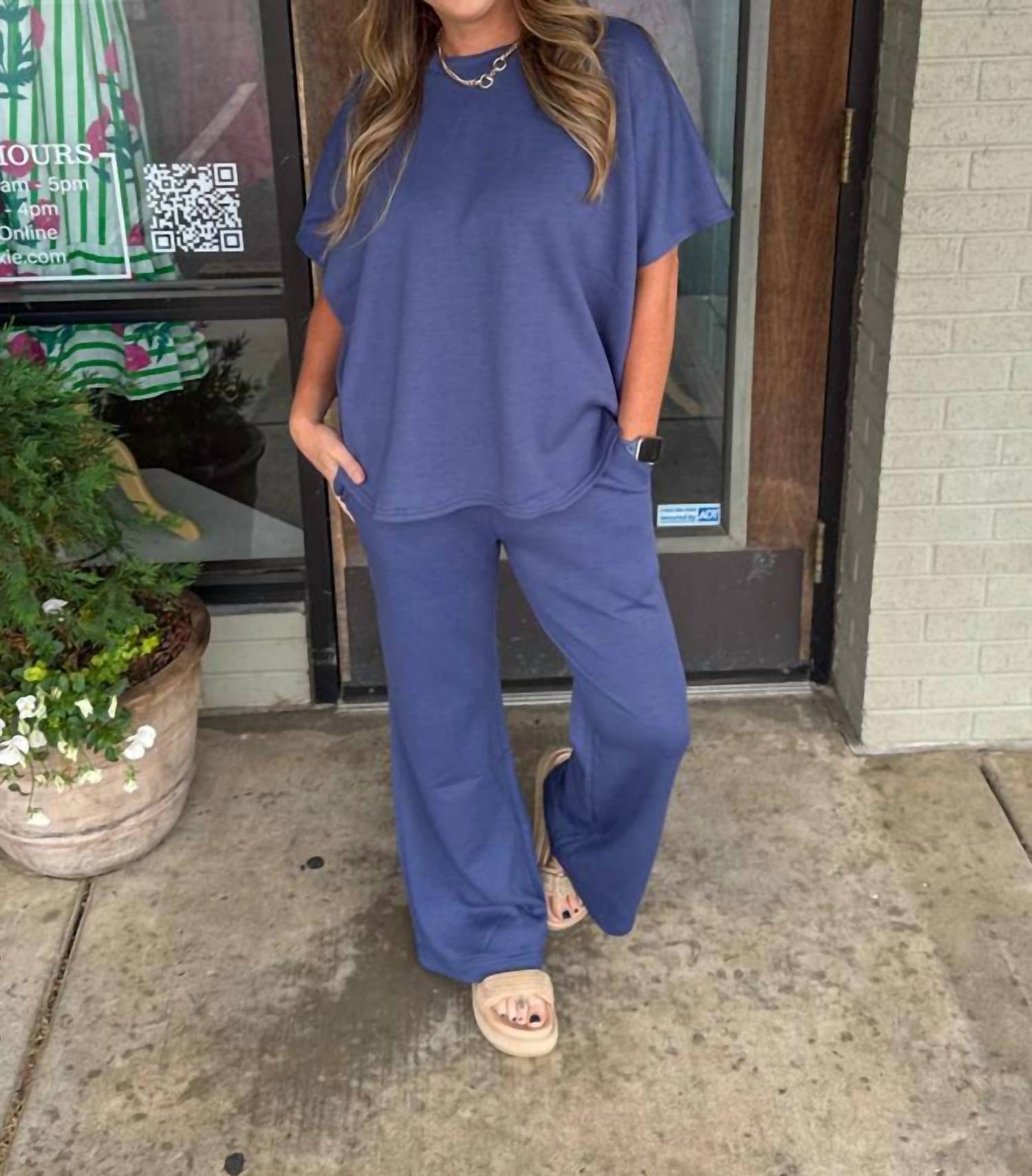 Dear Scarlett - Curved Hem Tops And Pant Flare Set