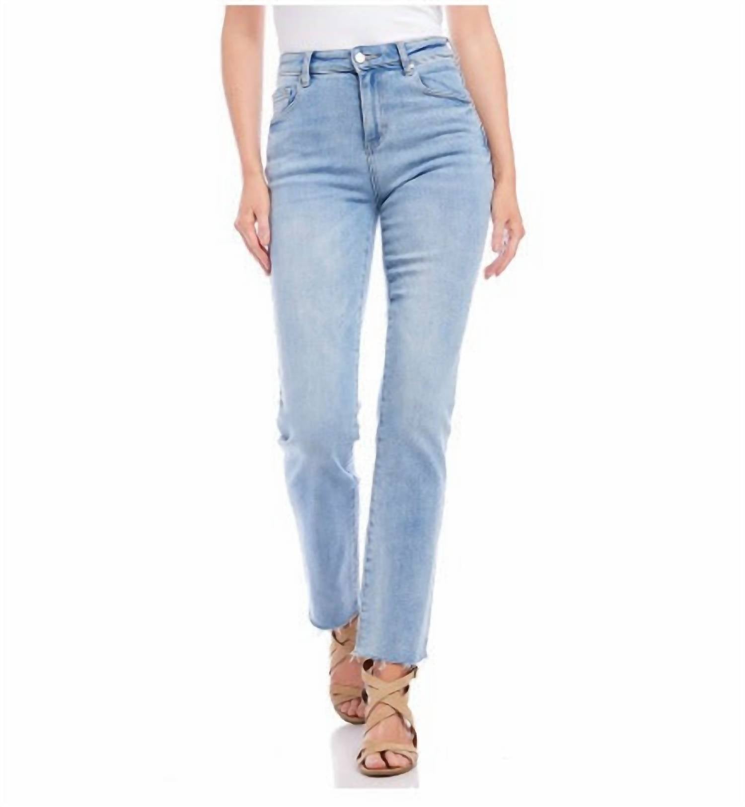 Karen Kane Raw Hem Straight Jeans in light blue - women's jeans