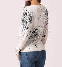 Minnie Rose - Supima Cotton Cashmere Paint Splatter Henley Sweater