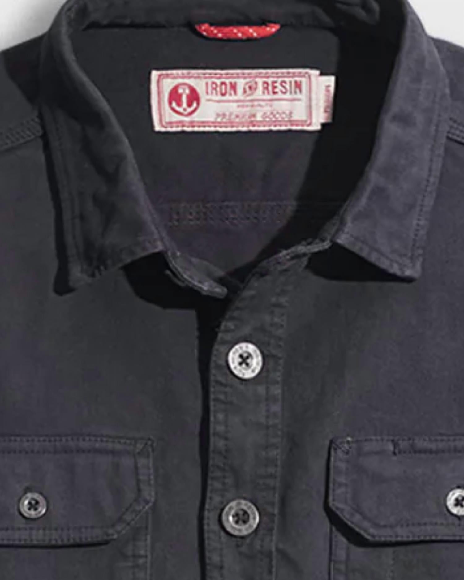 Iron & Resin Men's Journeyman Flex Shirt in charcoal - men's shirt - detail view