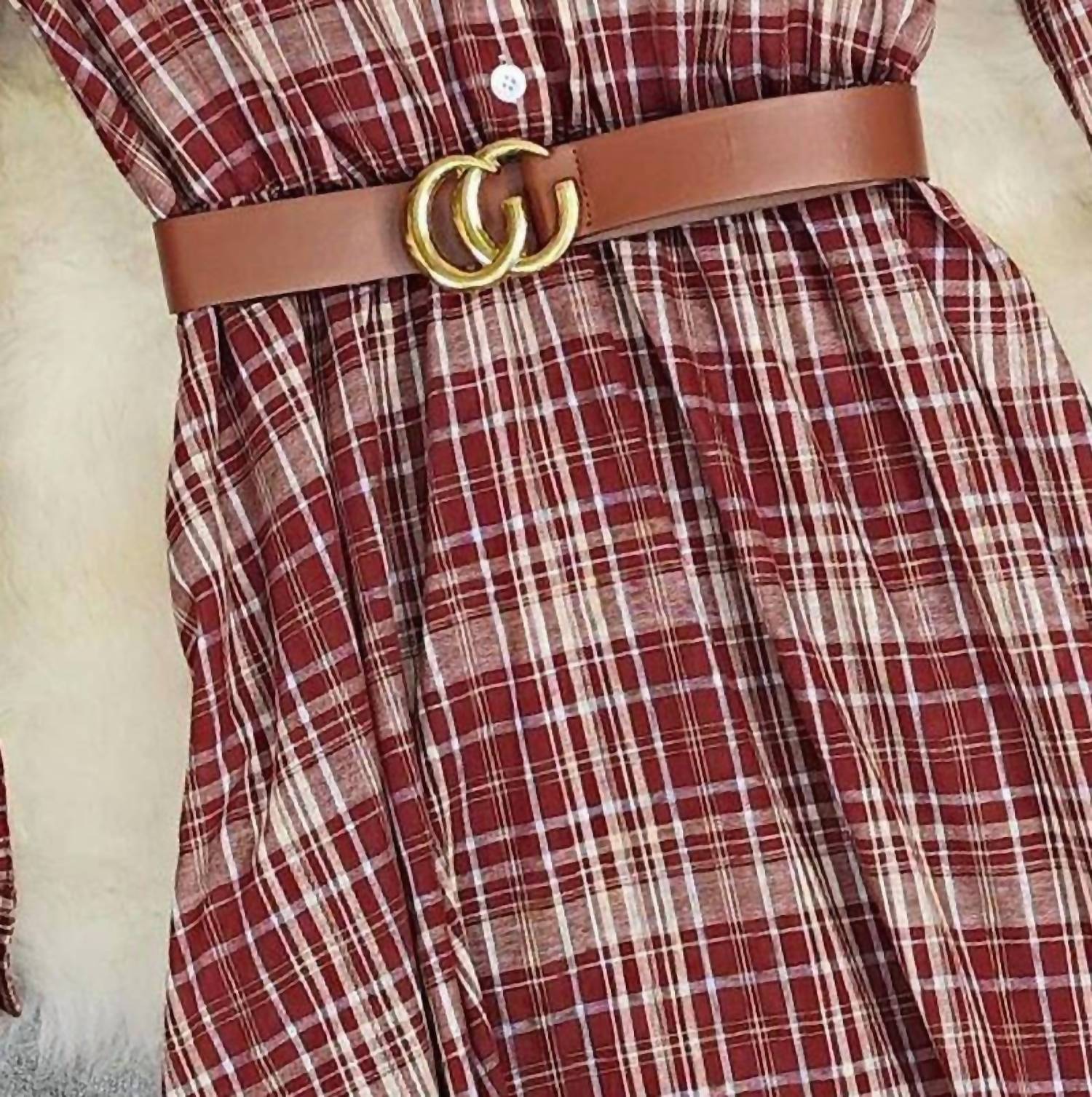 Ninexis Country Cutie V-neck Long Sleeve Dress in red - women's dress - detail view