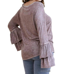 Umgee - Layered Ruffled Bell Sleeve Mineral Washed Top