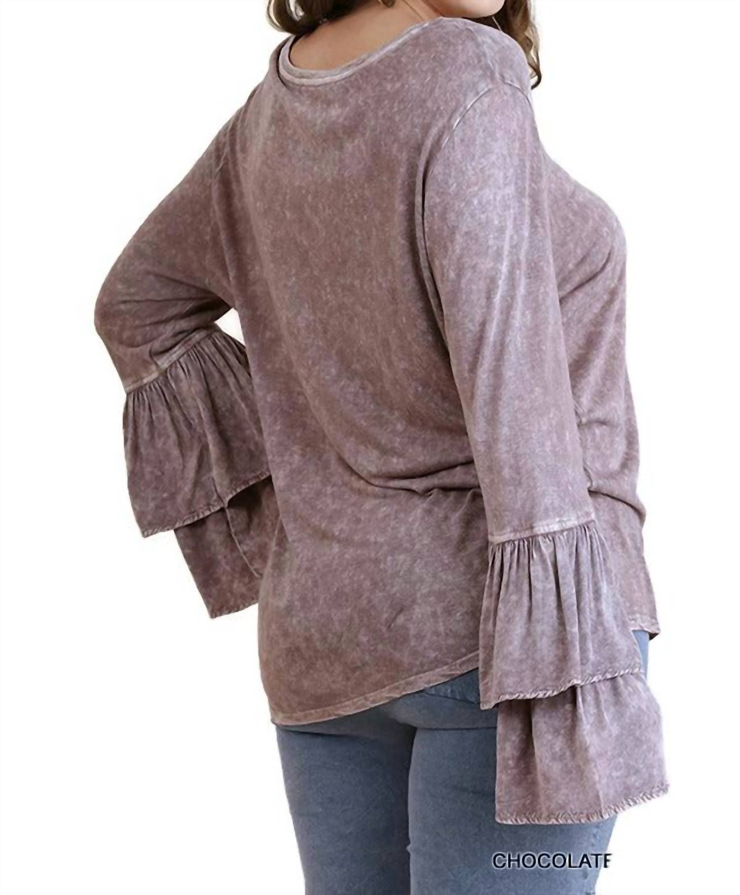 Umgee - Layered Ruffled Bell Sleeve Mineral Washed Top
