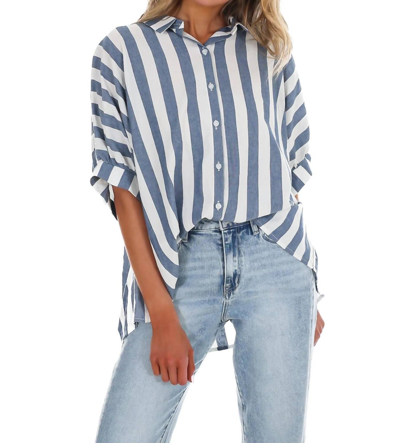 Day + Moon - Because of You Stripe Button Down Top