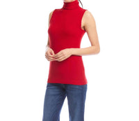 Karen Kane Ribbed Turtleneck Tank in red - women's tank top - detail view