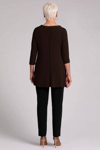 Sympli Flounce top with wide funnel collar in chocolate - women's long sleeve top - view 12