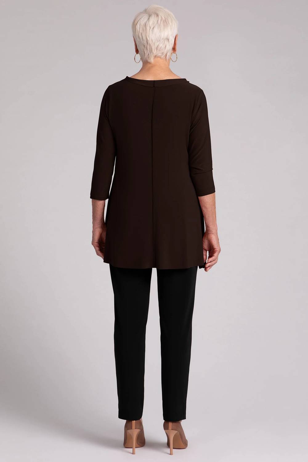 Sympli Flounce top with wide funnel collar in chocolate - women's long sleeve top - view 12