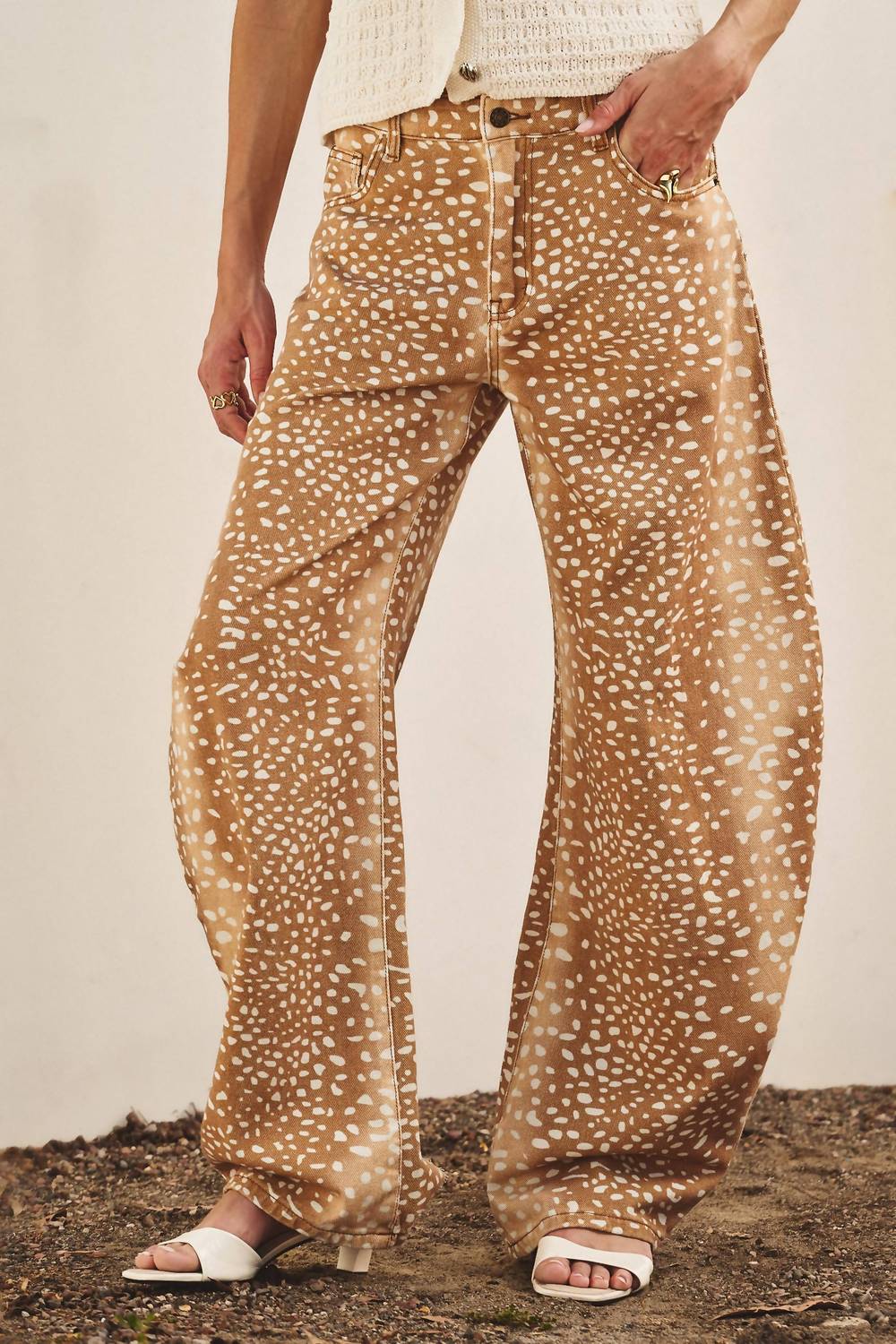 Urban Daizy - Bambi Deer Print Wide Leg Denim Pants