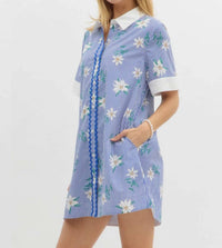 Entro - Striped Floral Print Shirt Mini Dress