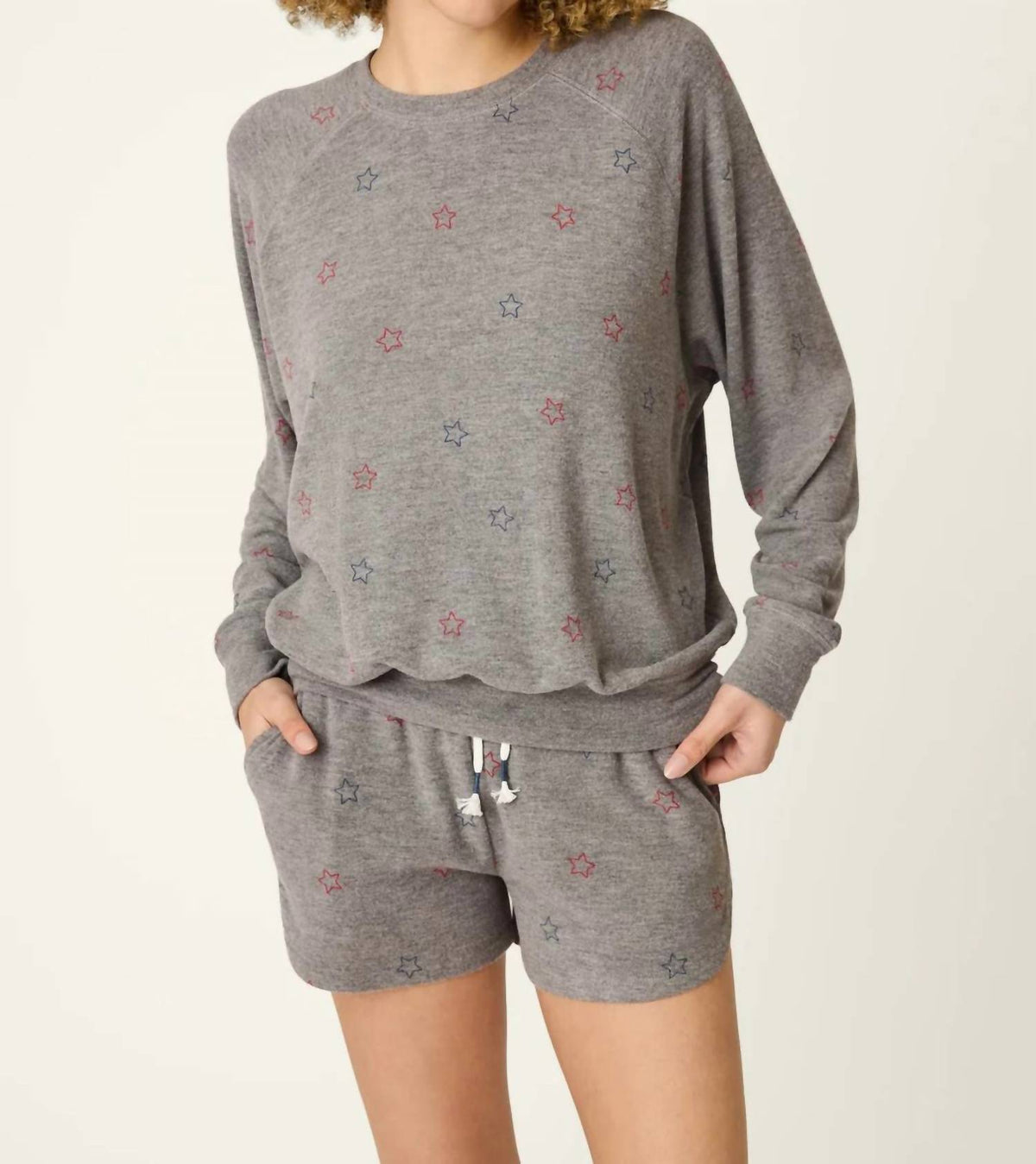 Pj Salvage - Red, White, & Woof Star Print Long Sleeve Top