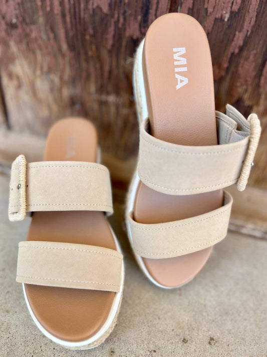 Mia - Suede Raffia Platform Sandals
