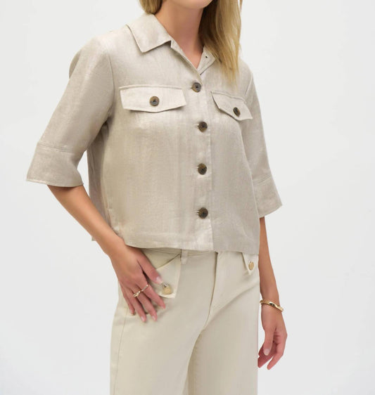 Joseph Ribkoff - Foiled Linen Blend Short Sleeve Boxy Jacket