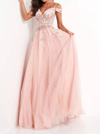 JOVANI Floral Ornate Corset Tulle Dress in blush - women's dress
