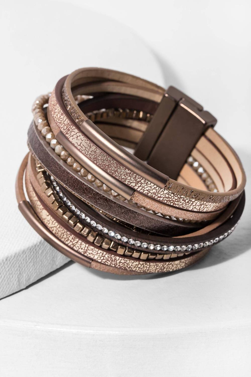 Saachi - Women's Glimmer Beads Stackable Leather Bracelet
