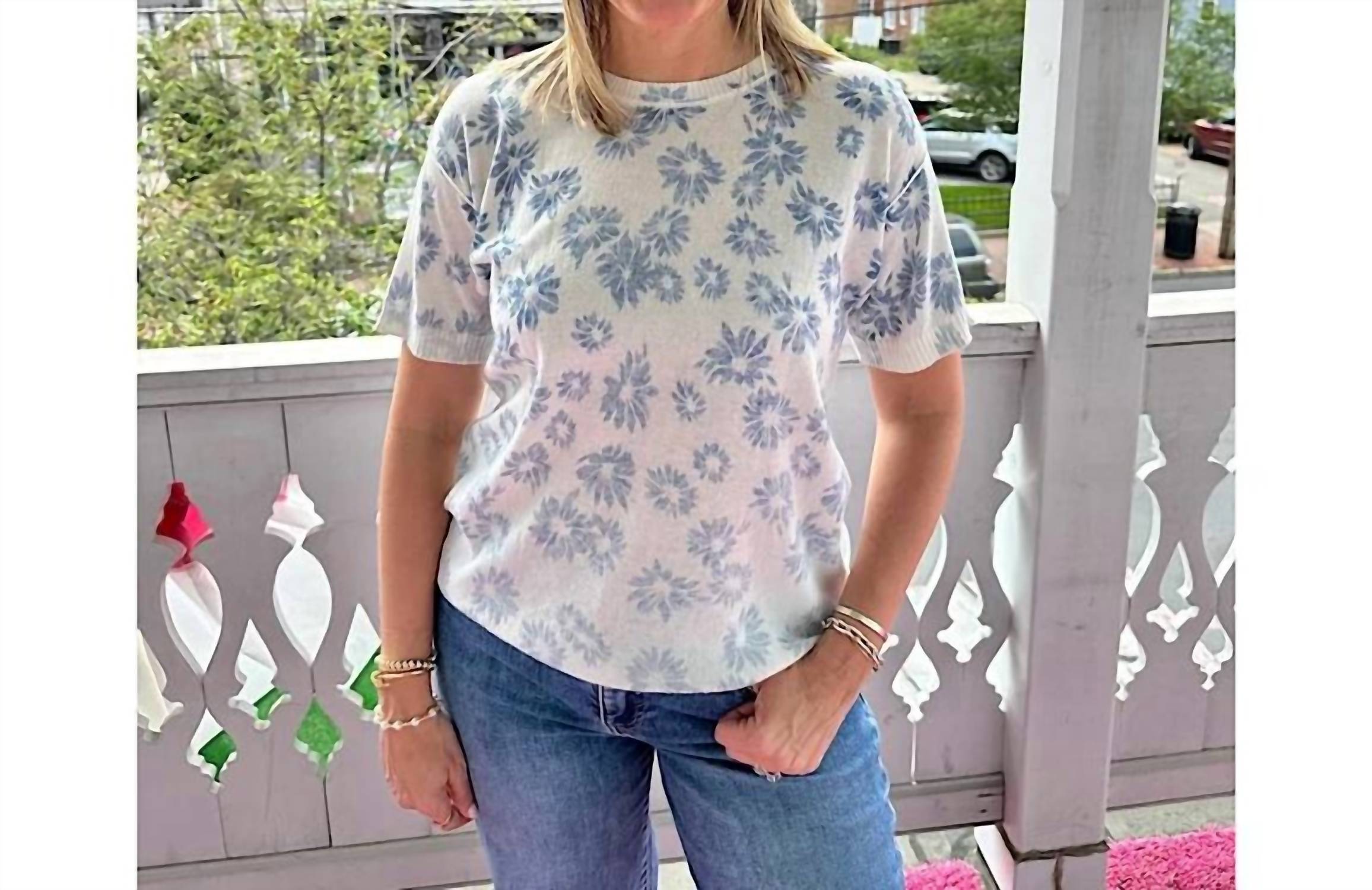 Charlie B - Women's Reverse Print Short Sleeve Crew Top