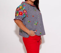 Ivy Jane Gingham Garden Top in black white - women's blouse - detail view