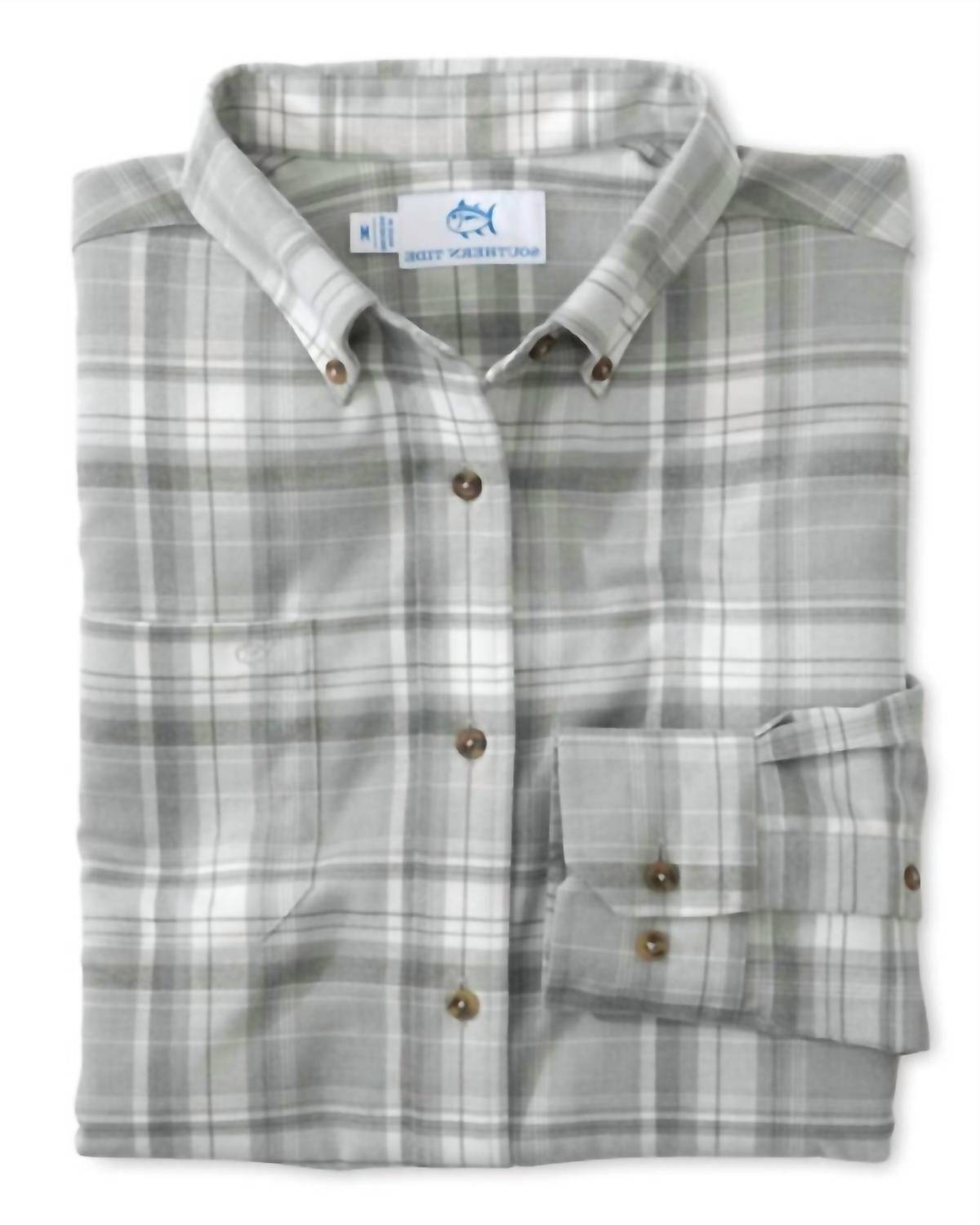 SOUTHERN TIDE Flannel Intercoastal Avondale Plaid Heather Sportshirt in ultimate grey - men's shirt - detail view
