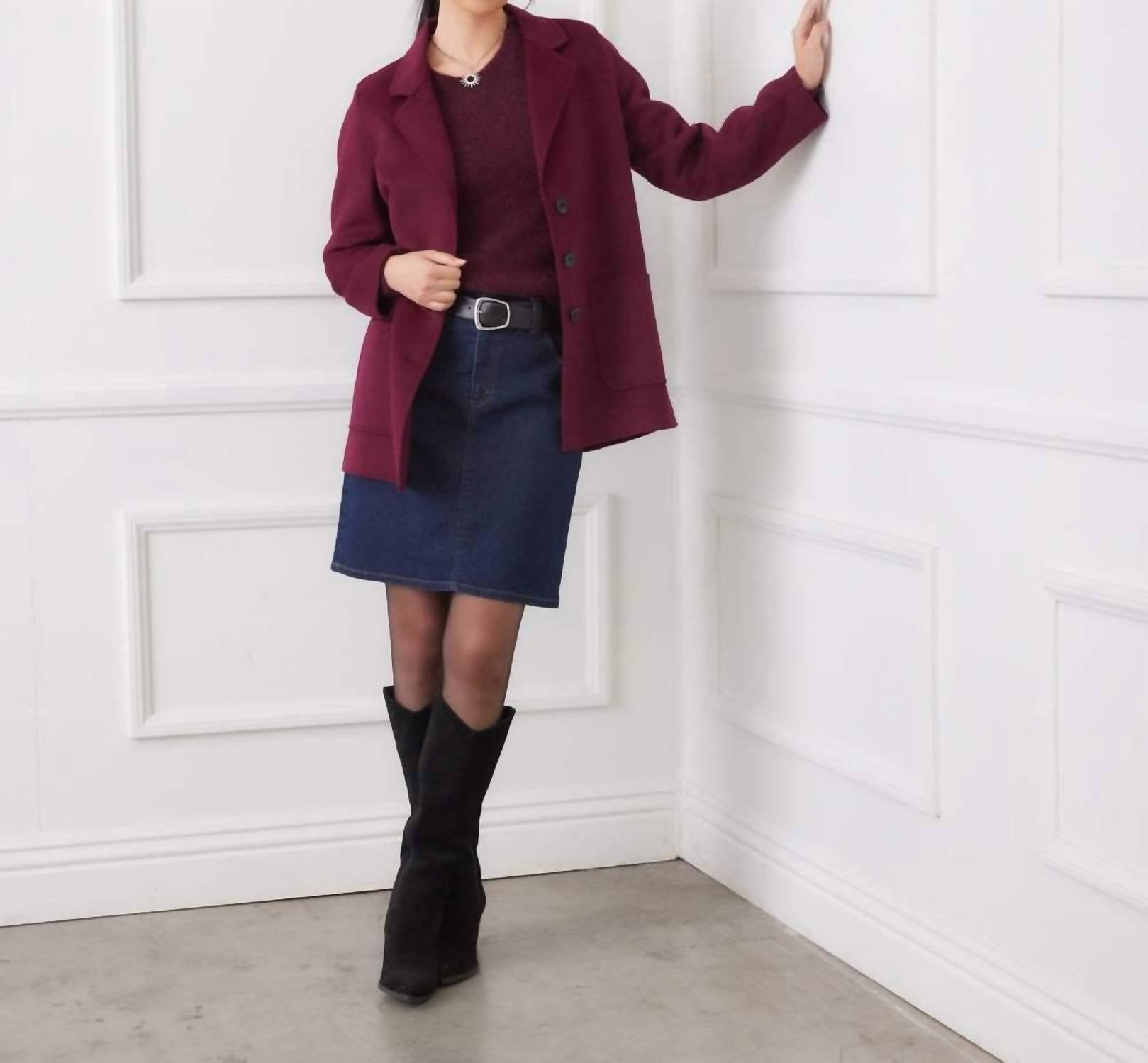 Karen Kane Oversized Brushed Blazer in eggplant - women's jacket - view 4