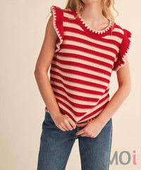 &Merci - Striped Flutter Sleeve Sweater Top