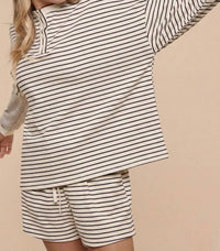 Anniewear - Soft Brushed Pin Stripe Knit Pullover & Shorts