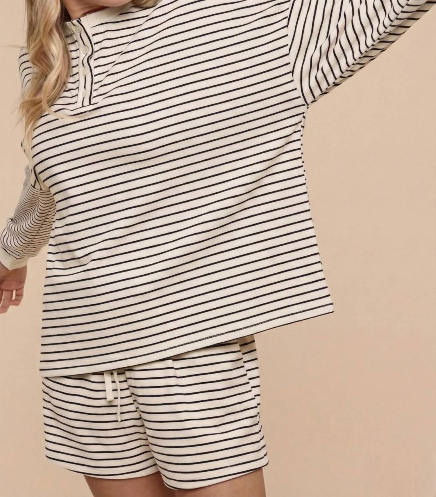Anniewear - Soft Brushed Pin Stripe Knit Pullover & Shorts