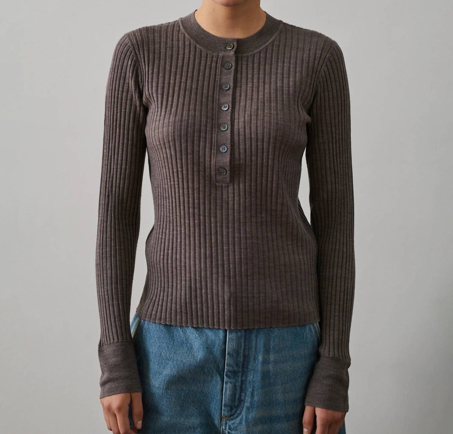 Soeur - Buffalo Ribbed Long Sleeve Henley Top