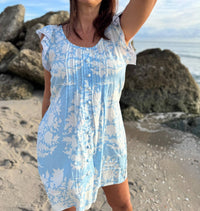 Pick Happy - Women's Ruffle Sleeve Pintuck Mini Dress
