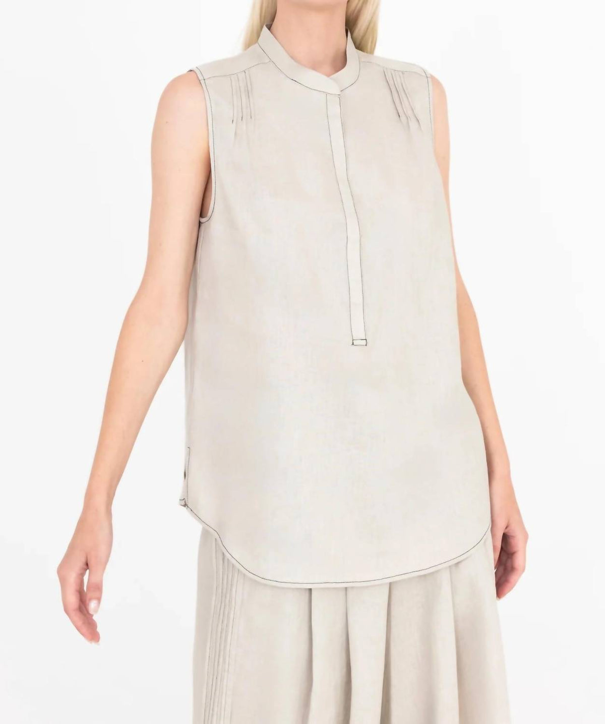 Elaine Kim - Linen Shell Pin Tuck Top