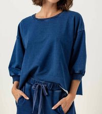 sundays Kelly Three Quarter Sleeve Pullover in denim - women's top - detail view