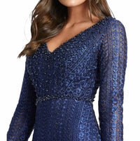 Mac Duggal - Women's Long Sleeve Beaded Lace Trumpet Gown