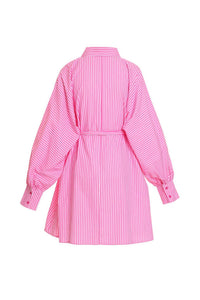 Beulahstyle - Women's Stripe Pattern Print Belted Midi Shirt Dress