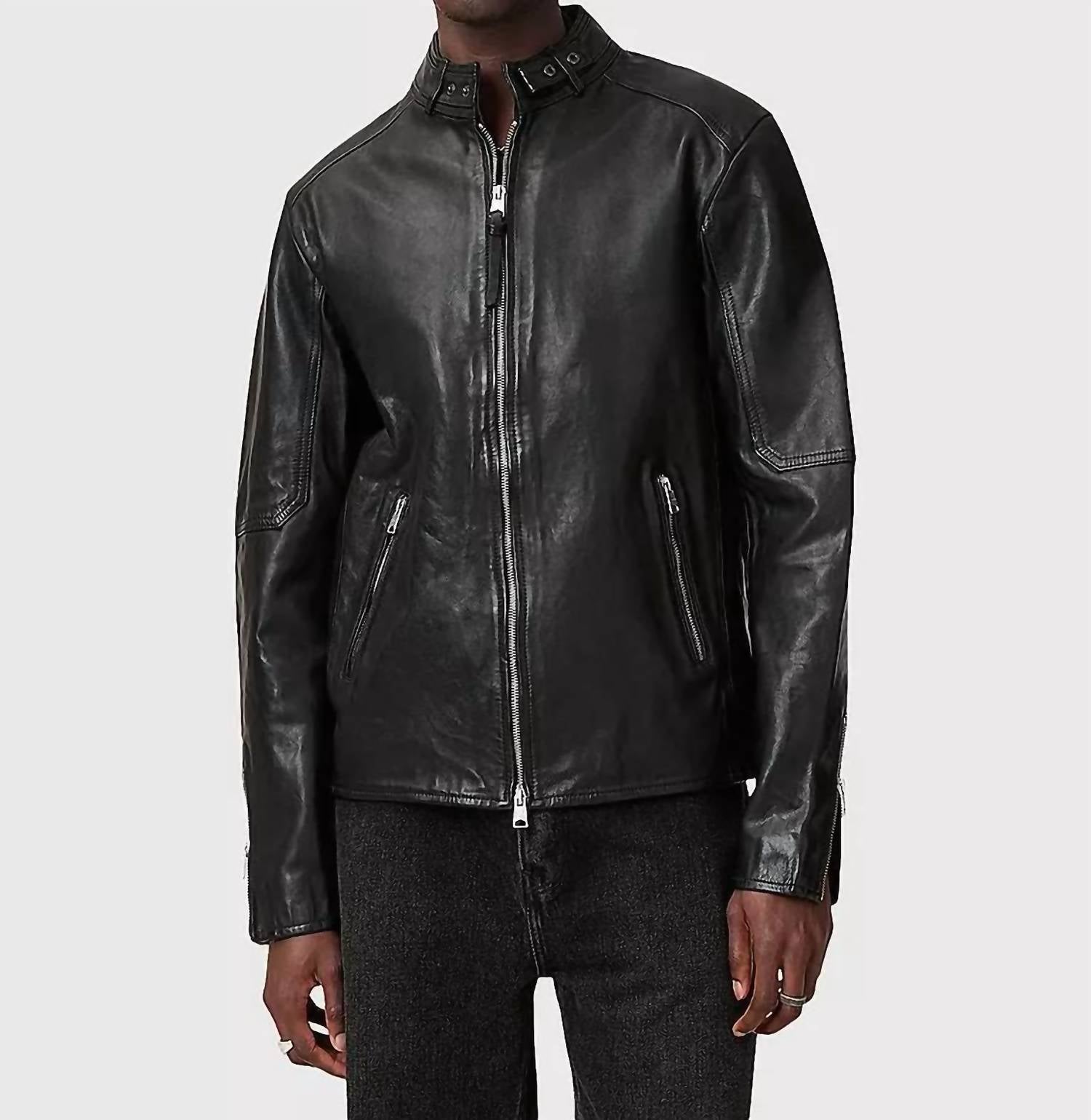 Allsaints - Cora Leather Snap Back Collar Jacket