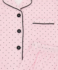 Katie J NYC Lily Cropped Shorts Pajama Set in pink micro dots - kids' sleepwear - detail view