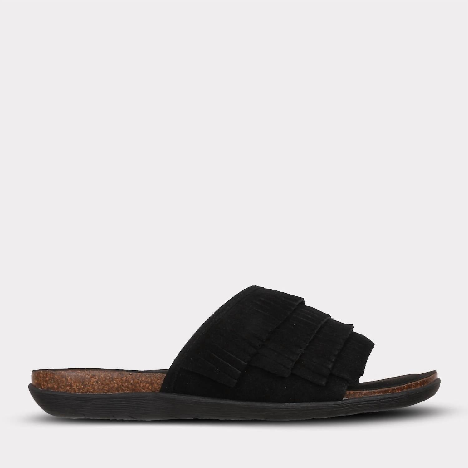 Mykos Women's Clea Slide Sandal in black - women's sandal - detail view