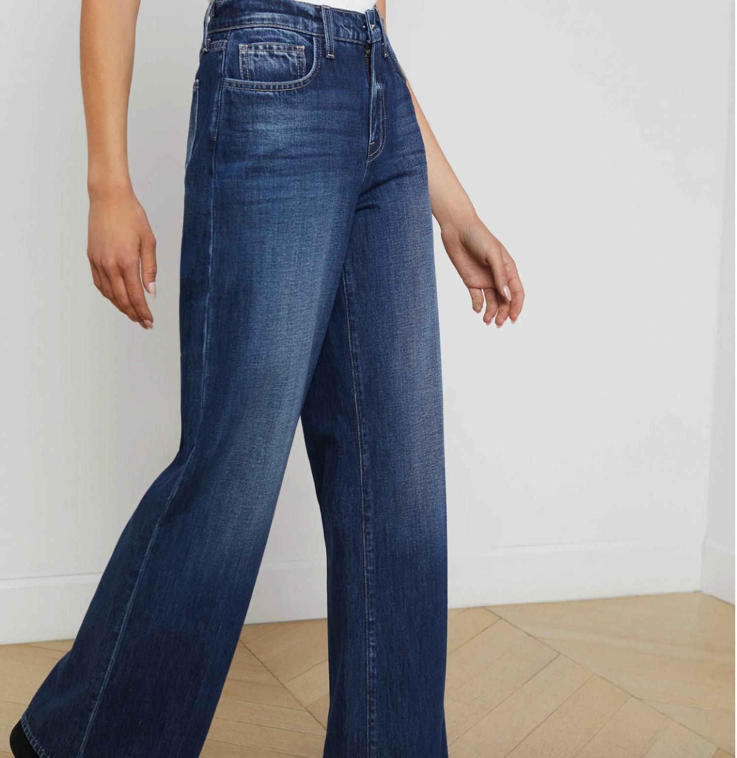 L'Agence Alicent Wide Leg Jeans in trenton - women's jeans - detail view