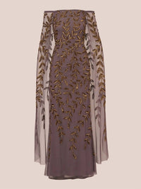 Adrianna Papell - Off The Shoulder Beaded Cape Gown