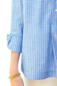 Finley Henri Chambray Stripe Shirt in aqua - women's shirt - alternate view