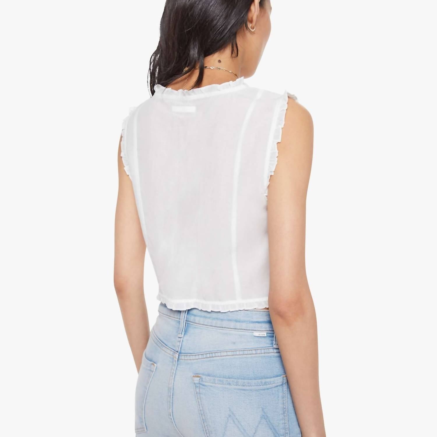 Mother Sweetheart Sleeveless Scoop Neck Blouse in bright white - women's blouse - detail view
