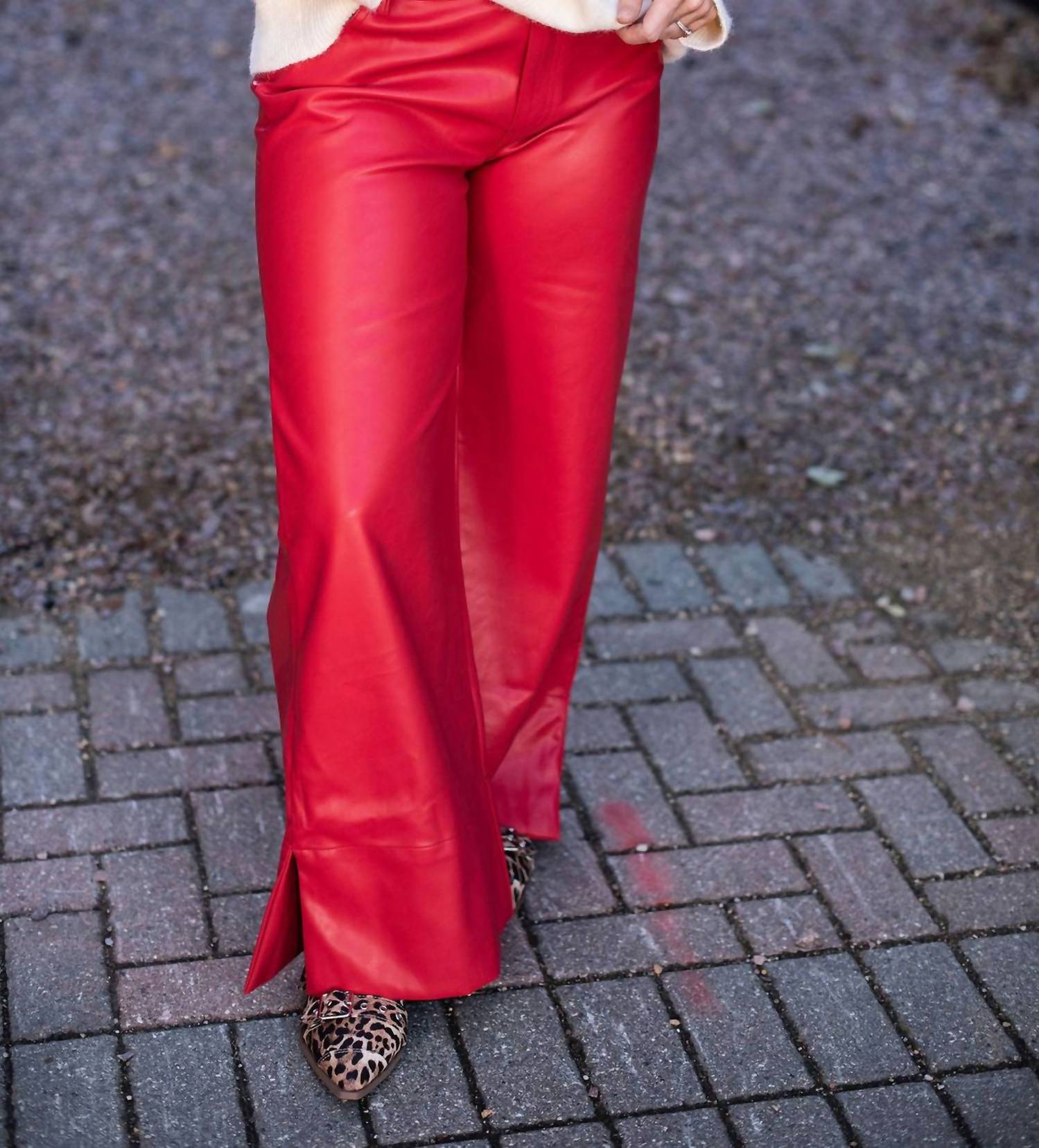 So Me Women's Leather Slit Flare Pants in red - women's pants