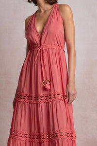 ELAN Sleeveless V-neck Lace Border Maxi Dress in pink - women's dress - alternate view