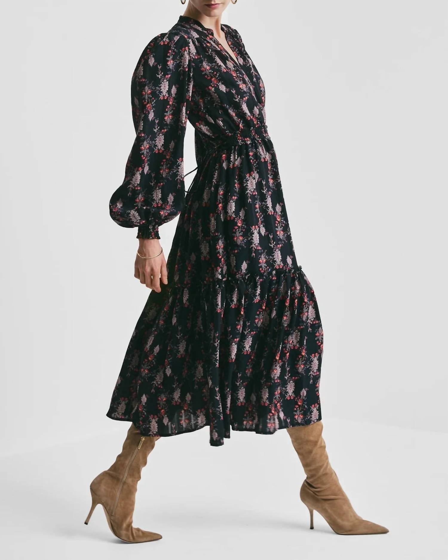 byTiMo Bohemian Belt Dress in midnight paisley - women's dress - detail view