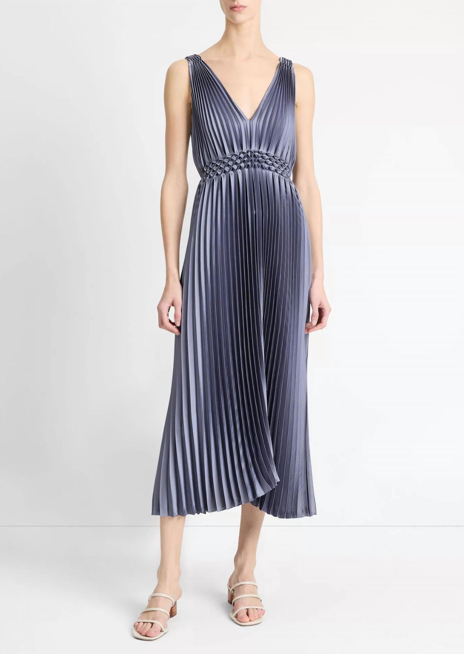Vince - Hand smocked pleated satin dress