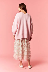 Peach Love Sweetheart Knit Oversized Cardigan in pink - women's sweater - detail view