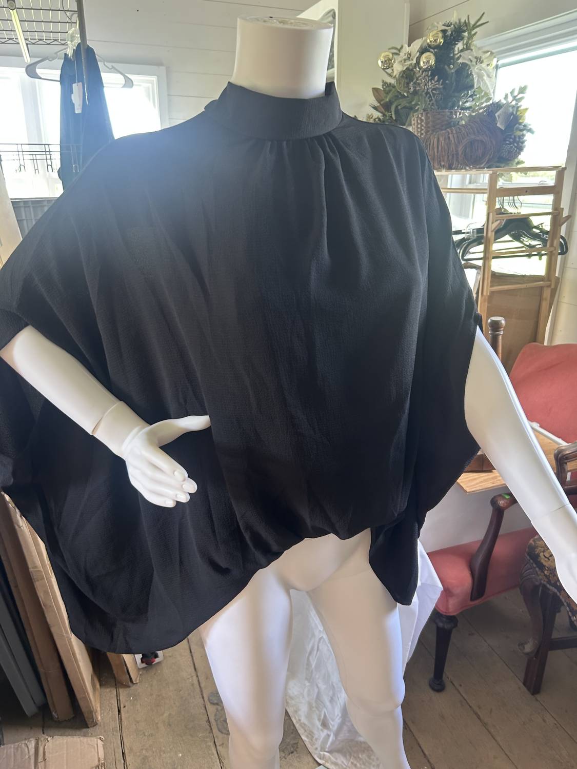 Before You - Women's Crepe Mock Neck Back Neck Tie Top