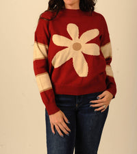 ee:some Meadow Long Sleeve Sweater in red - women's sweater - detail view