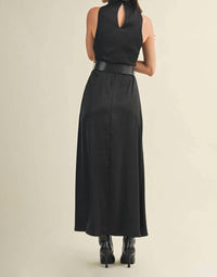 Mustard Seed - Flowy High Neck Belted Sleeveless Dress