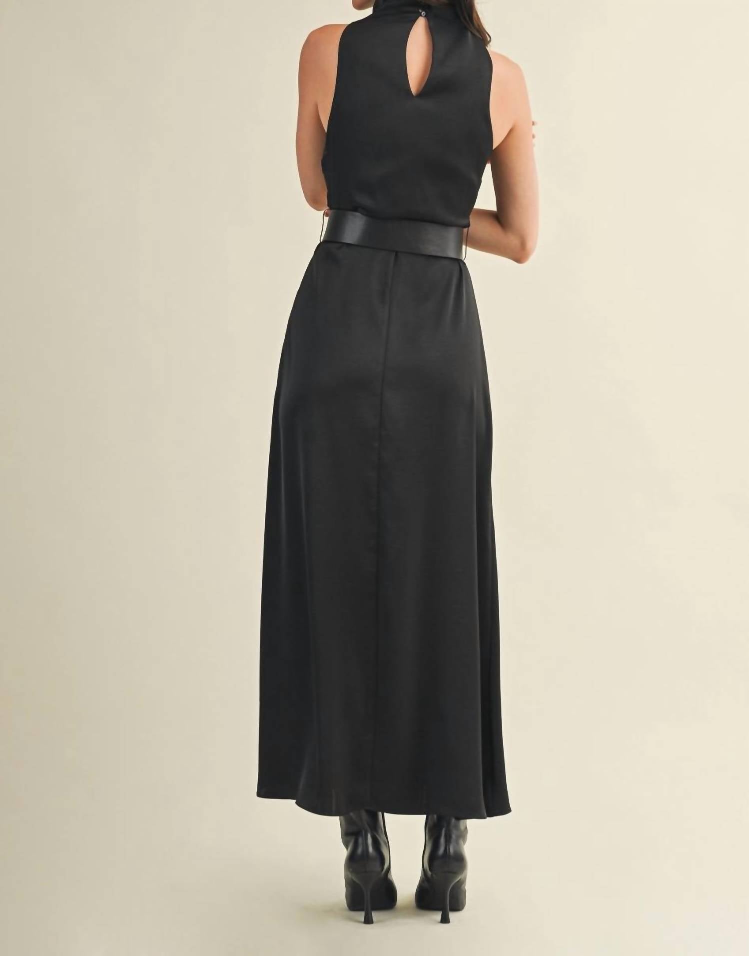 Mustard Seed - Flowy High Neck Belted Sleeveless Dress
