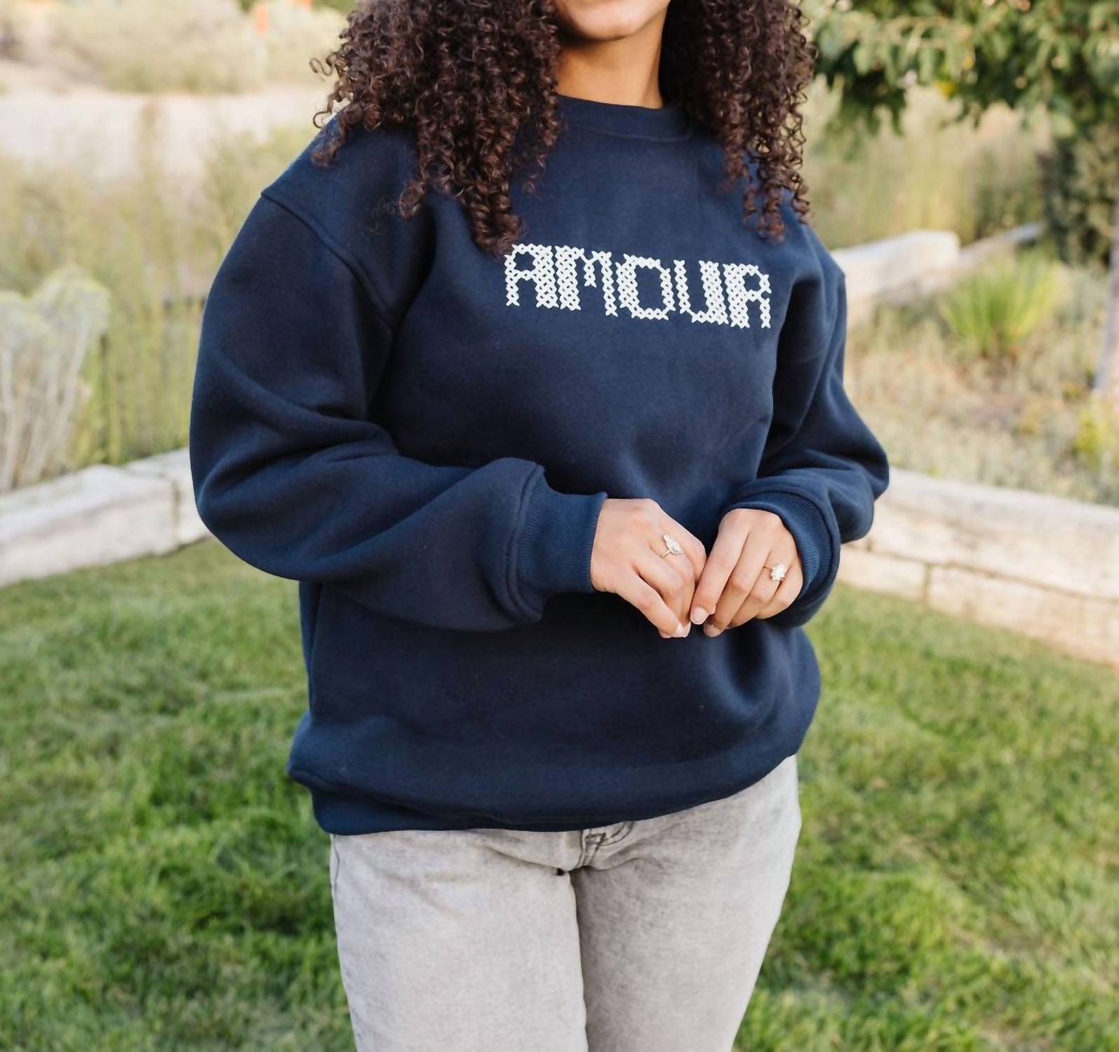 Polagram Amour Pullover Top in navy - women's long sleeve top